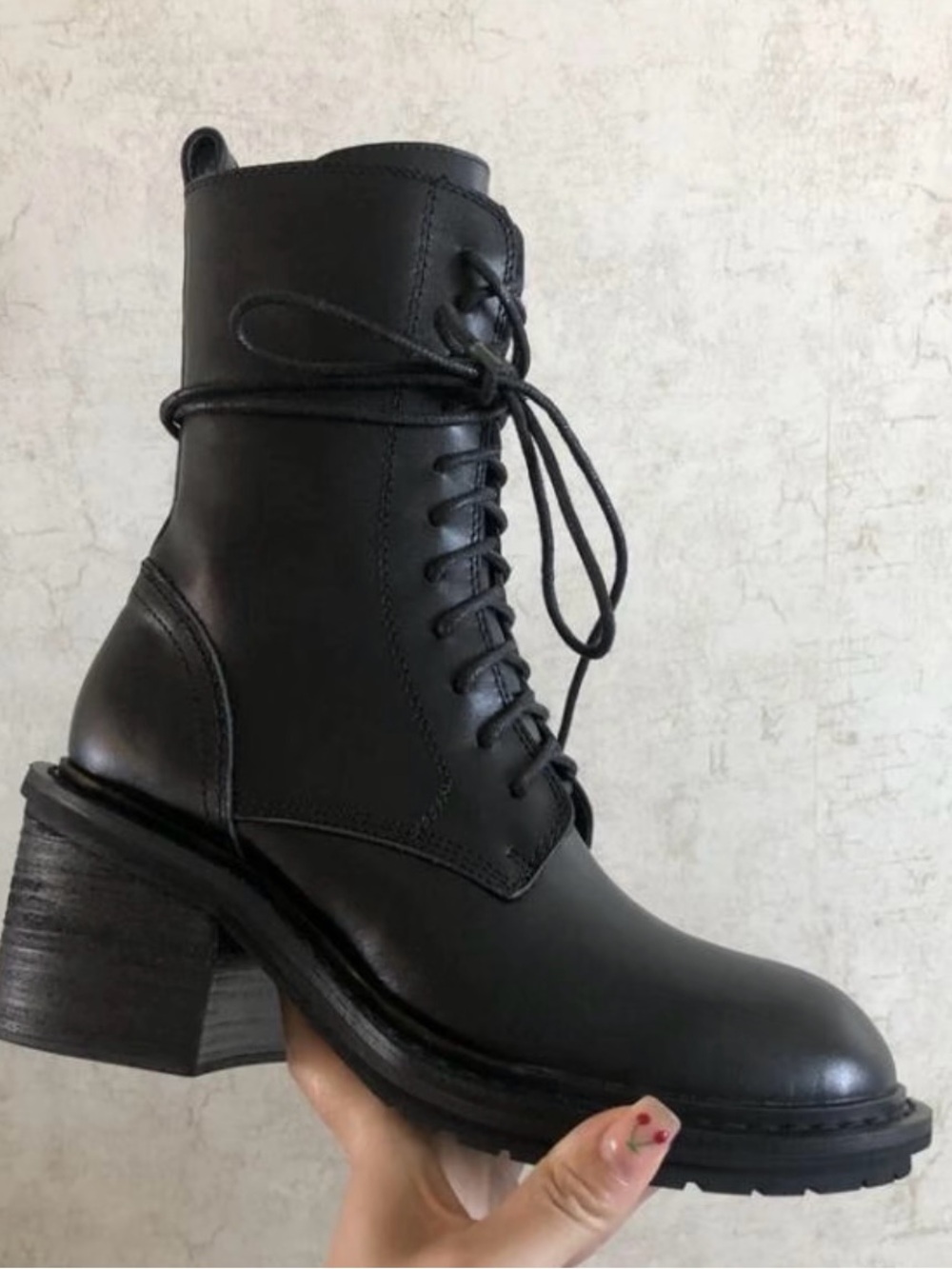 Ann Demeulemeester Black Lace-Up Block Heel Ankle Boots